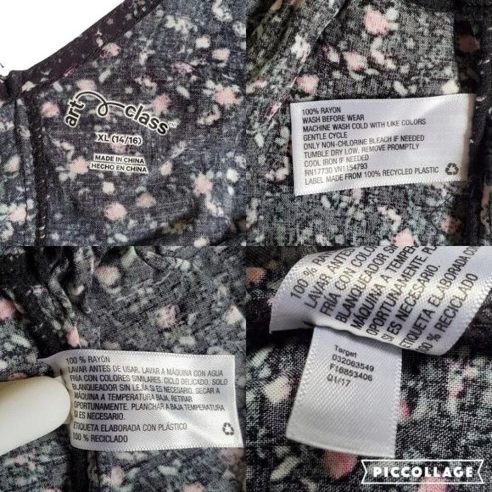 Art Class black pink green spaghetti strap floral print sundress sz XL